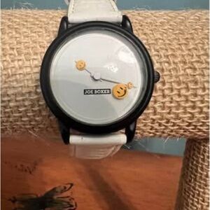 Vintage Joe Boxer Black and White Leather Band Emoji Watch